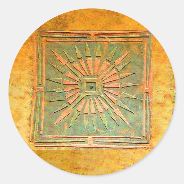 Pegatina Redonda ESTRELLA DE LA MAÑANA, verde, amarillo marrón (Anverso)