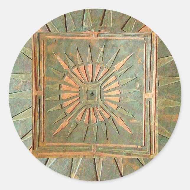 Pegatina Redonda ESTRELLA DE LA MAÑANA, verde, amarillo marrón (Anverso)