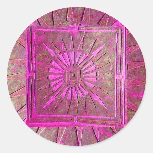 Pegatina Redonda ESTRELLA DE LA MAÑANA, violeta rosa (Anverso)