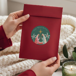 Pegatina Redonda Estrella De La Natividad Religiosa De Los navidade