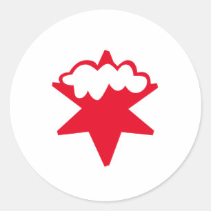 Pegatina Redonda Estrella de la Nieve Roja, Navidades de fondo blan