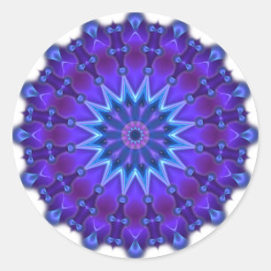 Pegatina Redonda Estrella de Mandala en azul