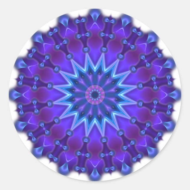Pegatina Redonda Estrella de Mandala en azul (Anverso)