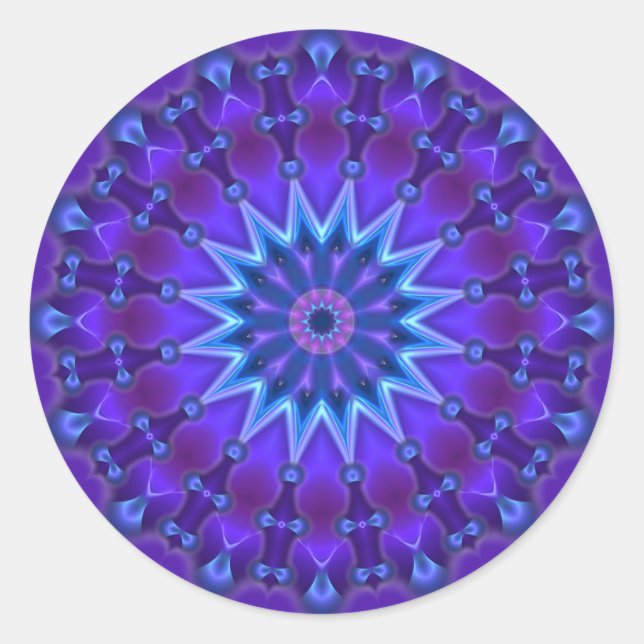 Pegatina Redonda Estrella de Mandala en azul | violeta (Anverso)