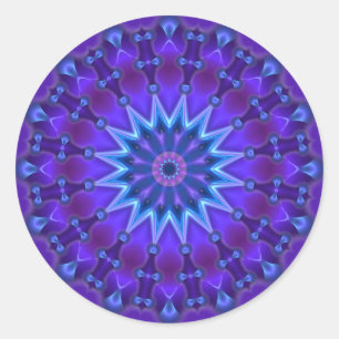 Pegatina Redonda Estrella de Mandala en azul violeta