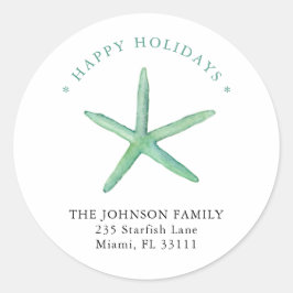 Pegatina Redonda Estrella de mar acuarela Feliz fiesta dirección 