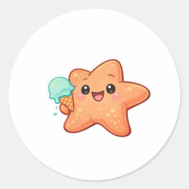 Pegatina Redonda Estrella de Mar de Helado (Anverso)