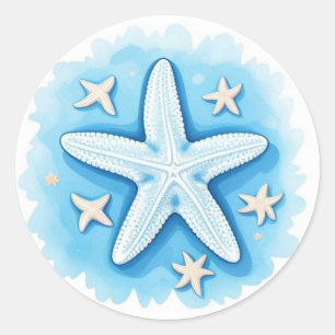 Pegatina Redonda Estrella de mar en azul