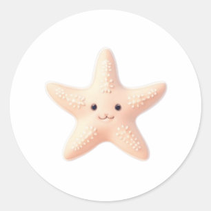 Pegatina Redonda Estrella de mar rosa linda