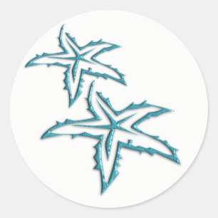 Pegatina Redonda Estrella de mar turquesa