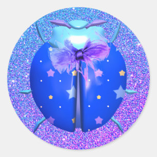 Pegatina Redonda Estrella de mariposa lindo purpurina luce púrpura
