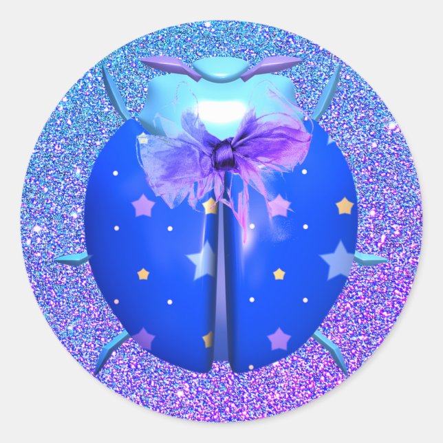 Pegatina Redonda Estrella de mariposa lindo purpurina luce púrpura  (Anverso)