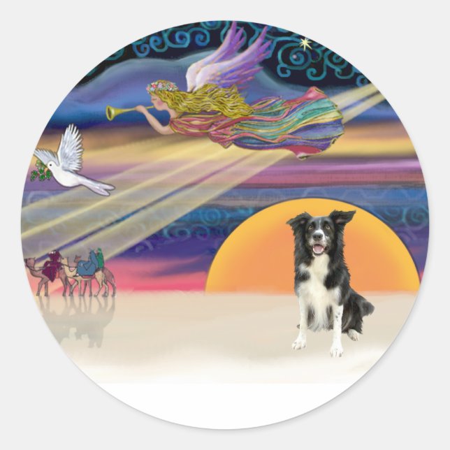 Pegatina Redonda Estrella de Navidad - Border Collie 4 (Anverso)