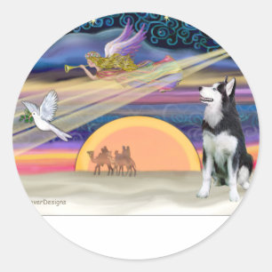 Pegatina Redonda Estrella de Navidad - Husky Siberiano 1