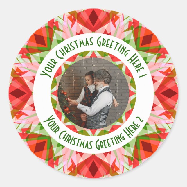 Pegatina Redonda Estrella de Navidad personalizada Alegre Rojo Dive (Anverso)