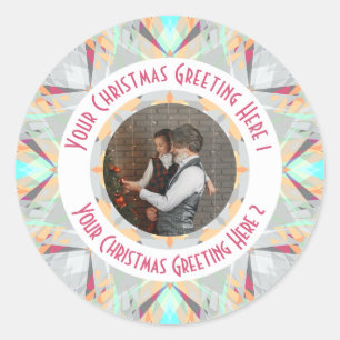 Pegatina Redonda Estrella de Navidad personalizada Gris de Invierno
