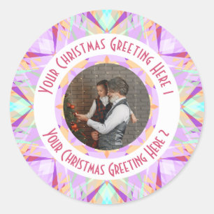 Pegatina Redonda Estrella de Navidad personalizada Invierno Morado