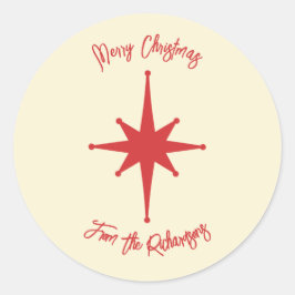 Pegatina Redonda Estrella de Navidad Retro Moderna de Mediados del 