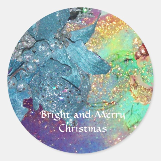 PEGATINA REDONDA ESTRELLA DE NAVIDADES AZULES, FLOTA ELEGANTE EN DE (Anverso)