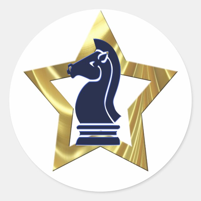 Pegatina Redonda Estrella de Oro de ajedrez Rook (Anverso)