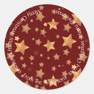 Pegatina Redonda Estrella de Oro Rojo Oscuro Estrella Única Vintage