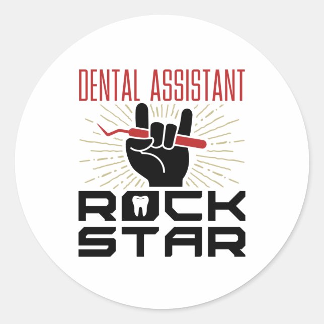 Pegatina Redonda Estrella de rock de asistente dental (Anverso)