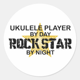 Pegatina Redonda Estrella de rock de Ukulele por noche
