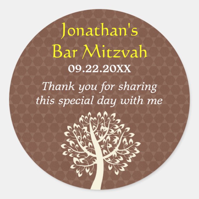 Pegatina Redonda Estrella del árbol de la vida de David Bar-Bat Mit (Anverso)