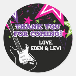 Pegatina Redonda Estrella del rock: cumpleaños, guitarra, estrellas