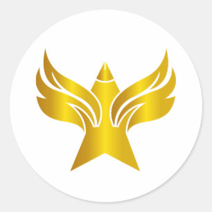Pegatina Redonda Estrella Dorada Alada Libertad y Heraldica