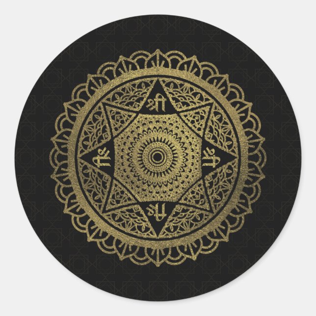 Pegatina Redonda Estrella dorada de Lakshmi - Ashthalakshmi Sri (Anverso)