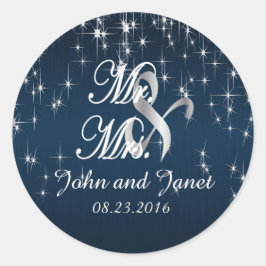 Pegatina Redonda Estrella encantadora Boda en la Marina Azul 2