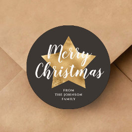 Pegatina Redonda Estrella festiva Feliz Navidad