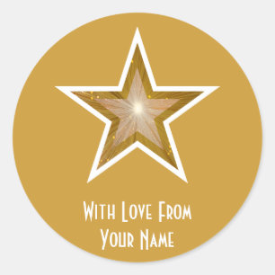 Pegatina Redonda Estrella "Gold" "With Love From" (Oro con amor de)