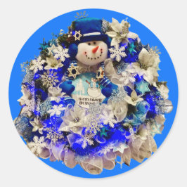 Pegatina Redonda Estrella Hanukkah moderna de David Snowman Wreath