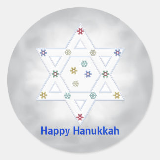Pegatina Redonda Estrella Hanukkah y gris de copas de nieve
