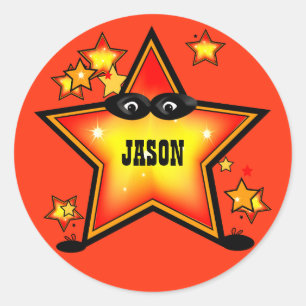 Pegatina Redonda Estrella infantil superhéroe