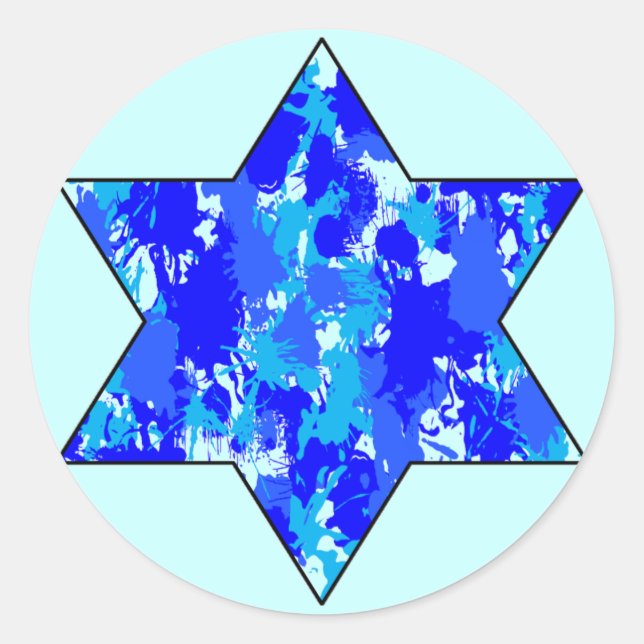 Pegatina Redonda Estrella judía de Blue Paint Splatt (Anverso)
