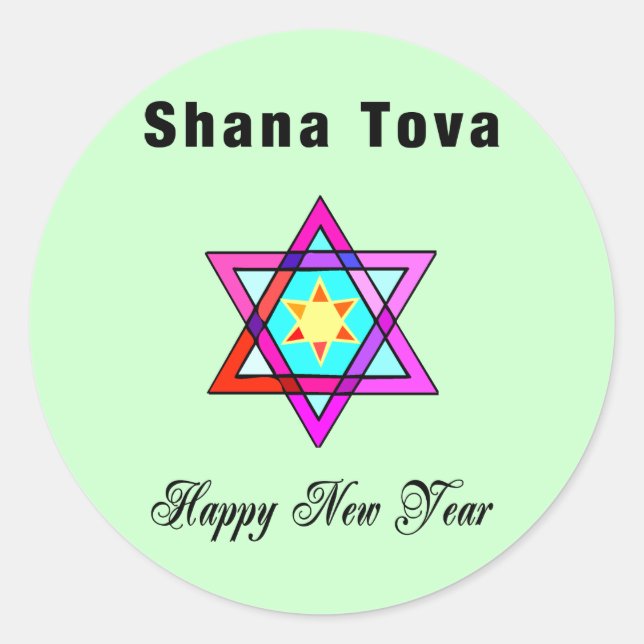 Pegatina Redonda Estrella judía Shana Tova (Anverso)