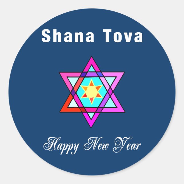 Pegatina Redonda Estrella judía Shana Tova (Anverso)