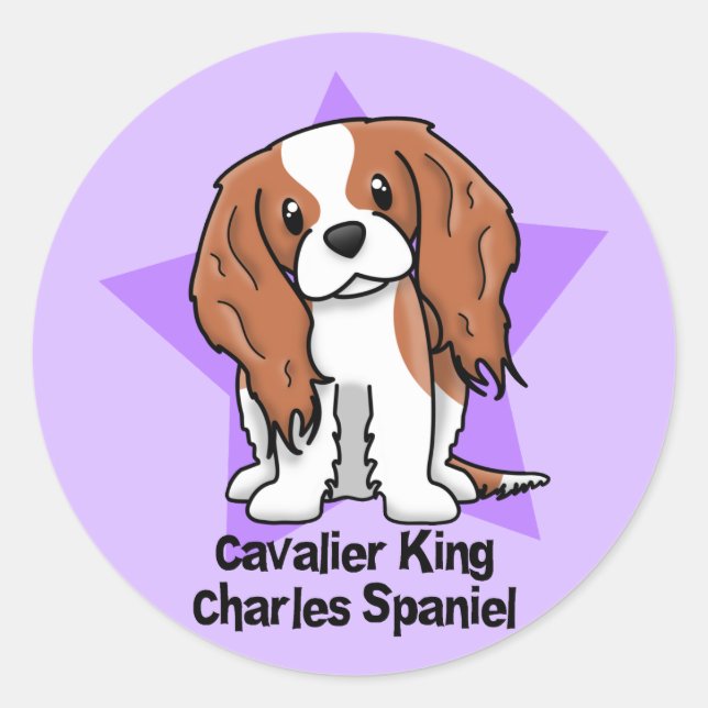 Pegatina Redonda Estrella Kawaii Blenheim Cavalier Rey Charles Span (Anverso)