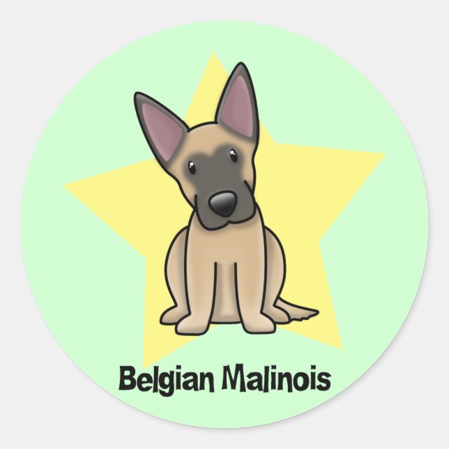 Pegatina Redonda Estrella kawaii Malinois belga (Anverso)