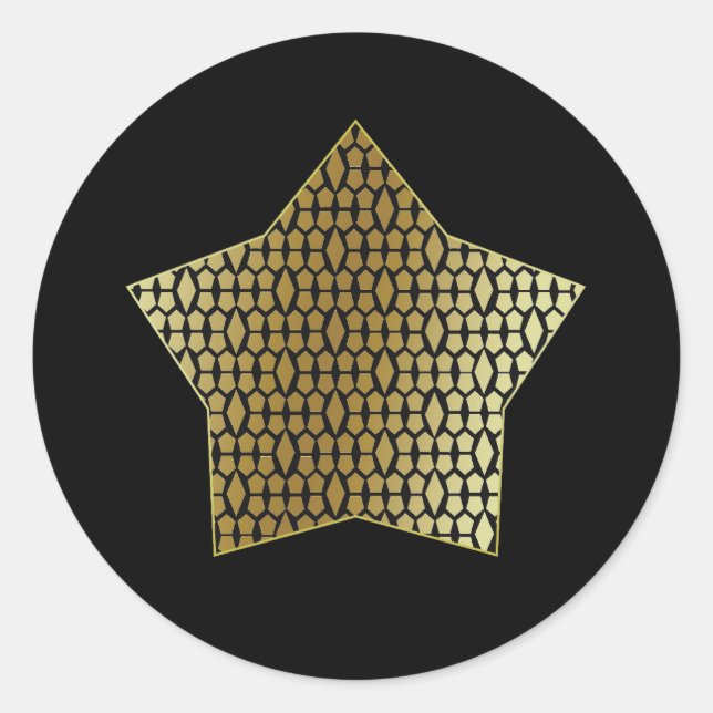 Pegatina Redonda Estrella Matalic Gold Honeycomb y Diamond (Anverso)