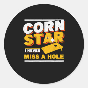 Pegatina Redonda Estrella Mens Corn Nunca Me Extraño Un Agujero De