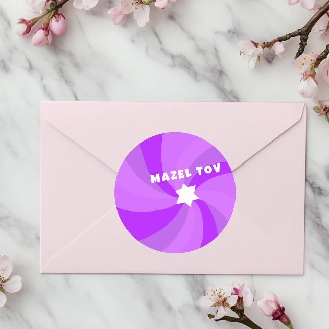 Pegatina Redonda Estrella moderna de Swirl de David MAZEL TOV Mitzv (Modern Swirl Star of David MAZEL TOV Mitzvah Classic Round Sticker
)