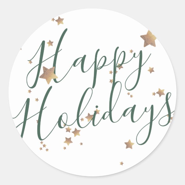 Pegatina Redonda Estrella moderna Navidades blancos verdes felices (Anverso)