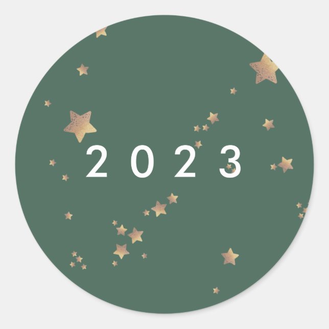 Pegatina Redonda Estrella moderna Navidades blancos verdes Feliz Ro (Anverso)