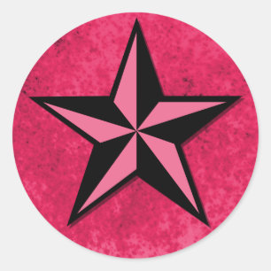 Pegatina Redonda Estrella negra y rosa