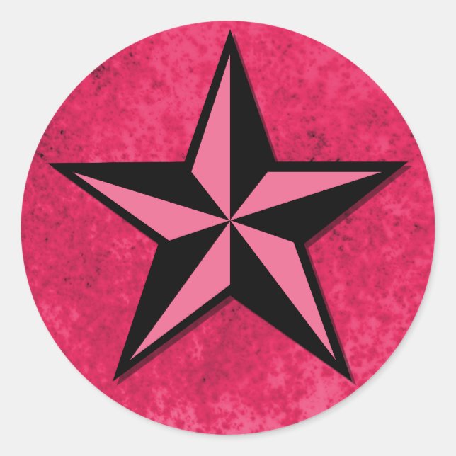 Pegatina Redonda Estrella negra y rosa (Anverso)