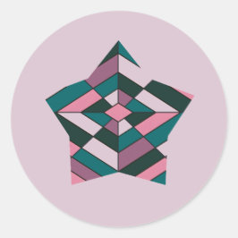 Pegatina Redonda Estrella negrita rosa y Verde azulada de vidrio ma